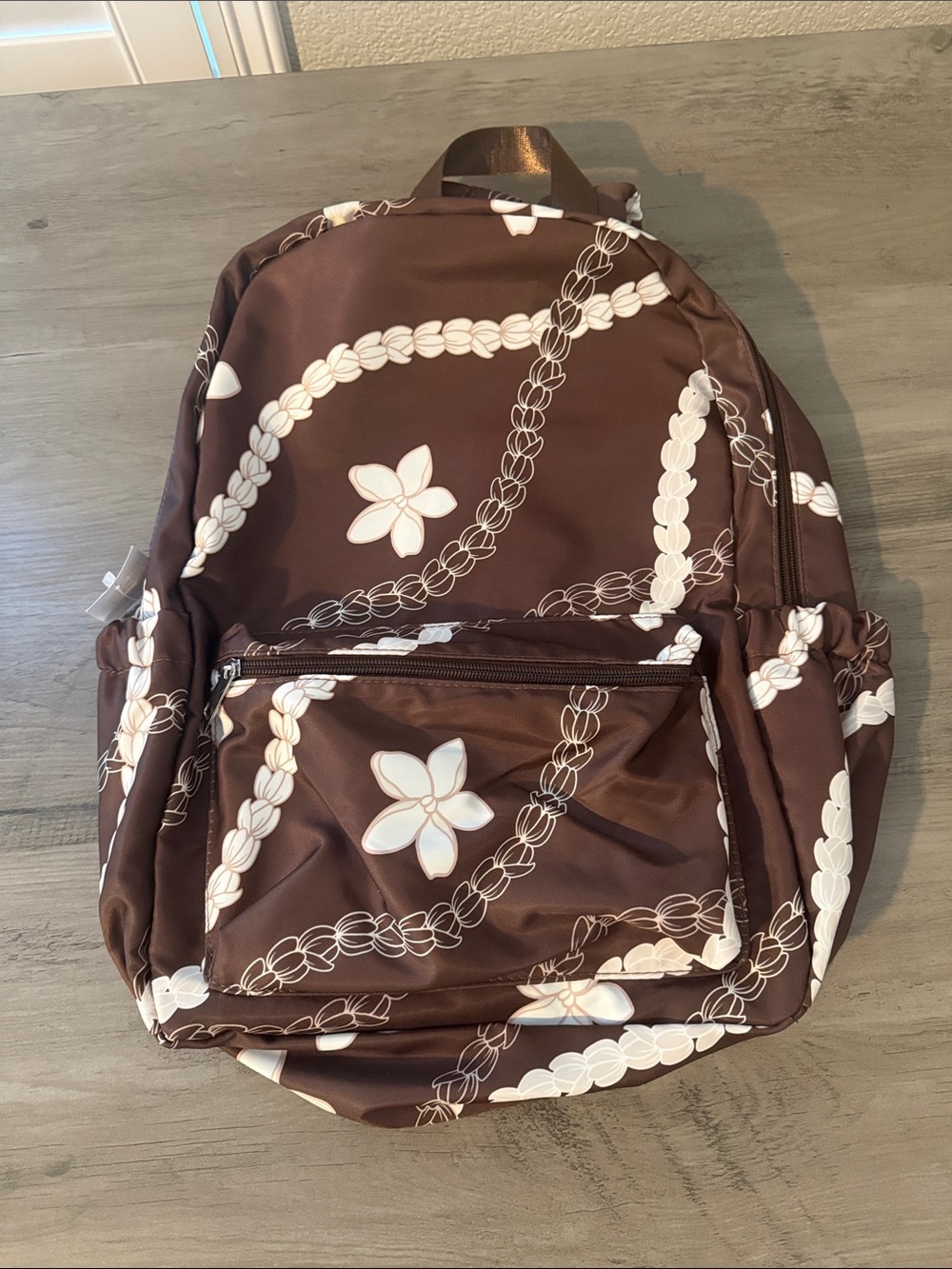 Brown Floral Print Everyday Backpack with Front Pocket